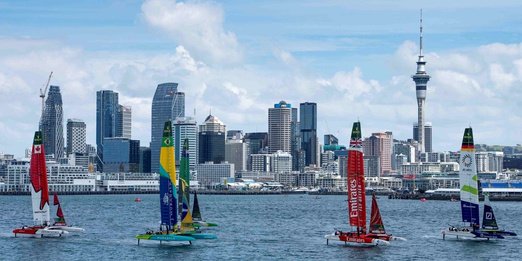 A escena los T-foils en el Gran Premio de Auckland