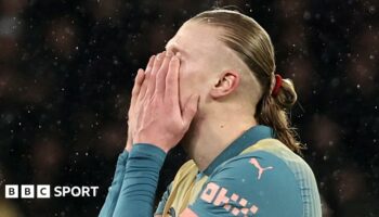 Erling Haaland reacts as Manchester City lose to Paris St-Germain