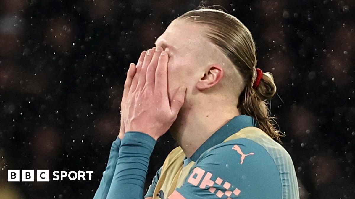 Erling Haaland reacts as Manchester City lose to Paris St-Germain