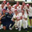 Australia team celebrate beating India with captain Pat Cummins holding the Border-Gavaskar trophy