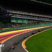 Charles Leclerc leads the field up Eau Rouge at the Spa-Francorchamps circuit