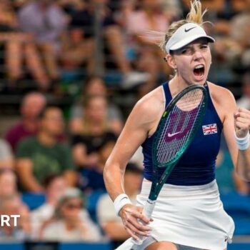 Katie Boulter clenches her fist in celebration after winning a point at the United Cup