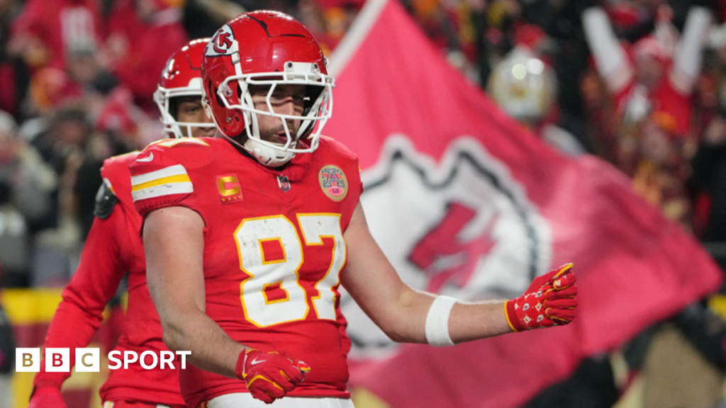 Travis Kelce celebrates after scoring a touchdown for the Kansas City Chiefs against the Houston Texans