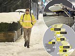 Commuters face treacherous start as ice, snow and rain warnings cover nearly all of Britain - as airports shut runways and flooding blocks major roads and railway lines