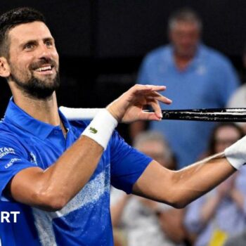 Novak Djokovic celebrates his win against Gael Monfils