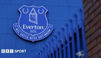 Everton club crest on the side of Goodison Park