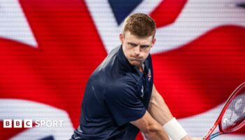 Billy Harris hits a backhand return during Great Britain's United Cup tie against Poland