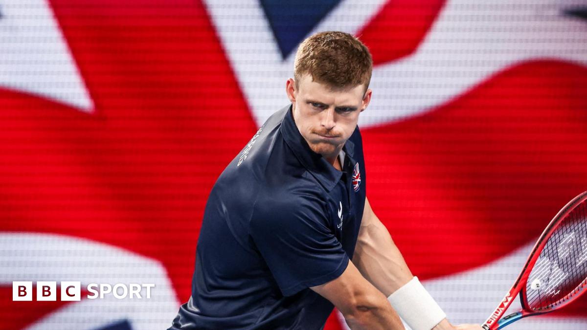 Billy Harris hits a backhand return during Great Britain's United Cup tie against Poland