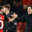 Bournemouth manager Andoni Iraola celebrates their latest victory