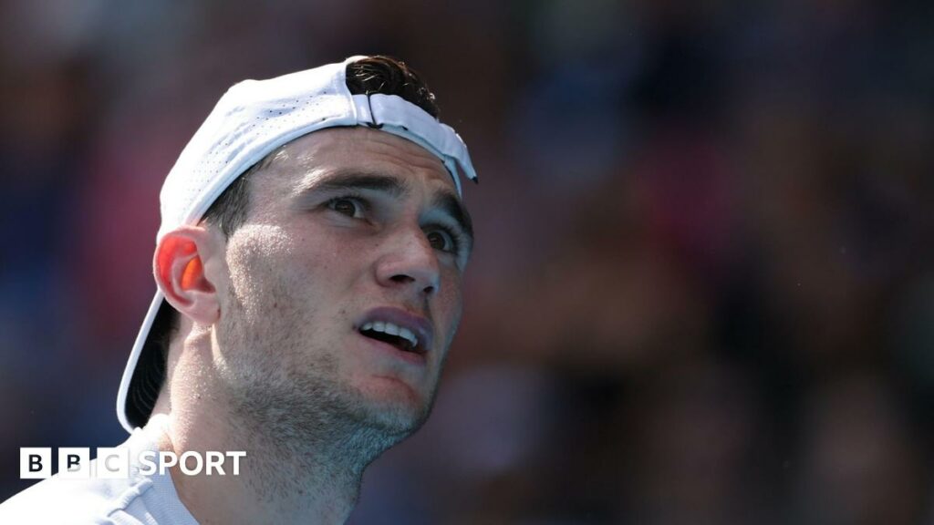 Jack Draper reacts during his Australian Open defeat by Carlos Alcaraz