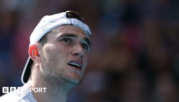 Jack Draper reacts during his Australian Open defeat by Carlos Alcaraz