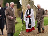 King Charles smiles and waves to royal fans as he arrives for Sunday church service in Norfolk