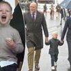 Lucas Tindall, 3, delights with his cheeky antics as he joins parents Mike and Zara at New Year's Day meeting at Cheltenham Racecourse