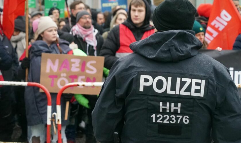 Schon Stunden vor Beginn der Veranstaltung zum AfD-Wahlkampfauftakt hatten sich Hunderte Demonstranten versammelt