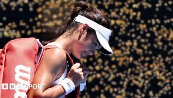 Emma Raducanu trudges off court after losing to Iga Swiatek at the Australian Open