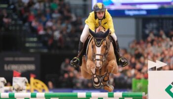 Yuri Mansur reitet beim Championat von Leipzig zum Sieg Foto: Sebastian Willnow/dpa