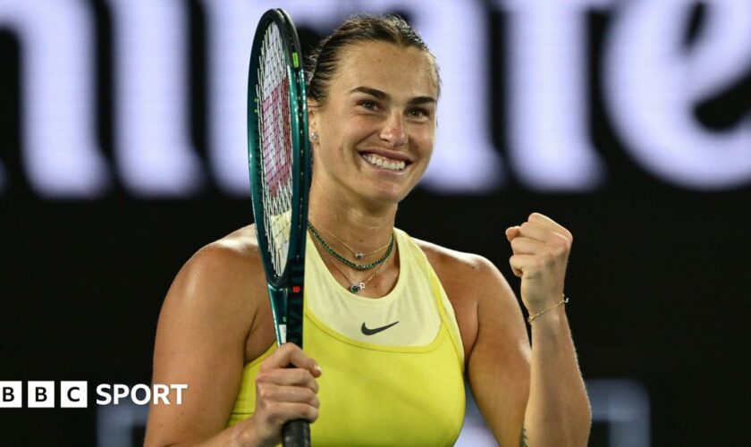 Aryna Sabalenka celebrates victory over Anastasia Pavlyuchenkova