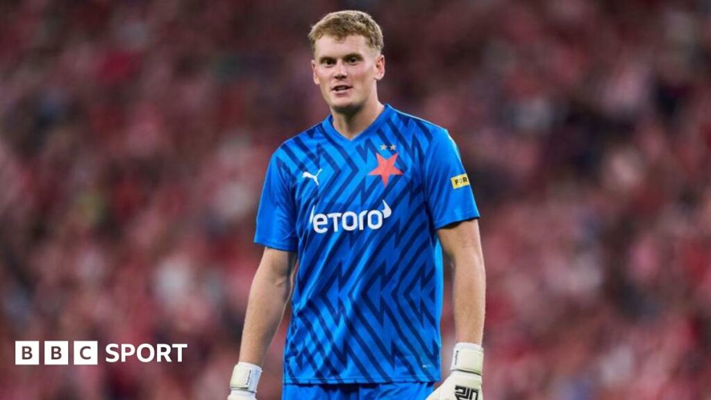 Goalkeeper Antonin Kinsky playing for Slavia Prague