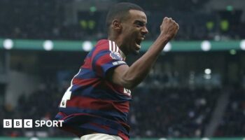 Alexander Isak celebrates scoring for Newcastle against Tottenham Hotspur in the Premier League