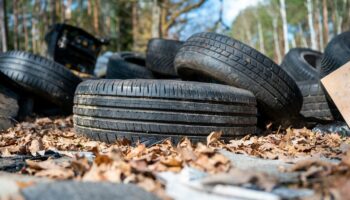 Illegal entsorgte Autoreifen finden sich laut Hessenforst in letzter Zeit häufig in Hessens Wäldern - obwohl hohe Bußgelder droh