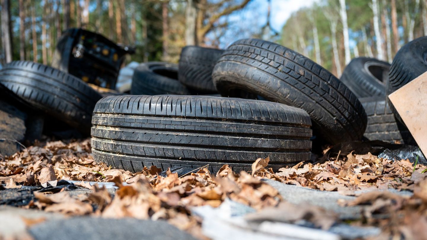 Illegal entsorgte Autoreifen finden sich laut Hessenforst in letzter Zeit häufig in Hessens Wäldern - obwohl hohe Bußgelder droh