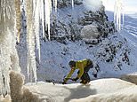 Waterfalls freeze as Arctic blast could bring lows of -20C this weekend - as Britain experiences coldest January night for 15 years