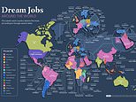 What the world wants to do for a living: Fascinating map shows how being a pilot is the globe's number one dream job, while 'YouTuber' and attorney also prove popular