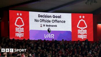 A screen displays a VAR decision during Nottingham Forest's recent victory over Southampton in the Premier League