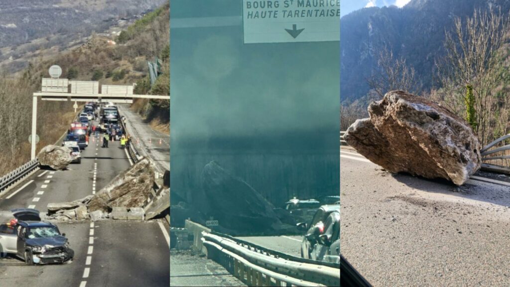 En Savoie, les images de l’impressionnant éboulement qui provoque la pagaille sur la route des stations de ski