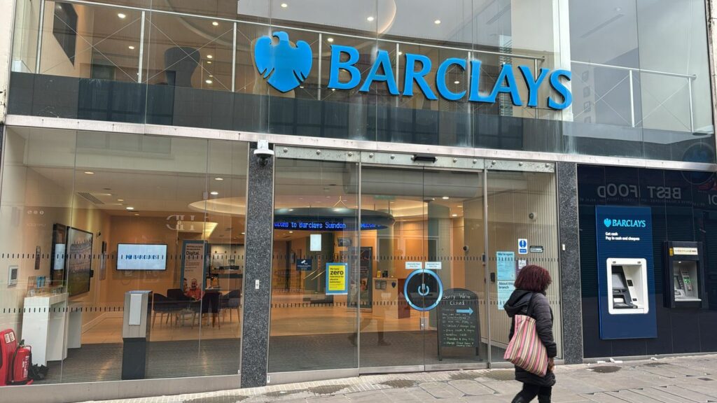 A closed Barclays branch in Swindon following the IT issues on 1 February 2025