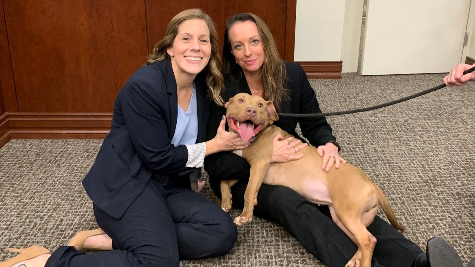 Prosecutors K.C. Pagnotta and Jessica K. Rock pose with one of the victims, named Baby Shark. Pic: Facebook/Paulding District Attorney's Office