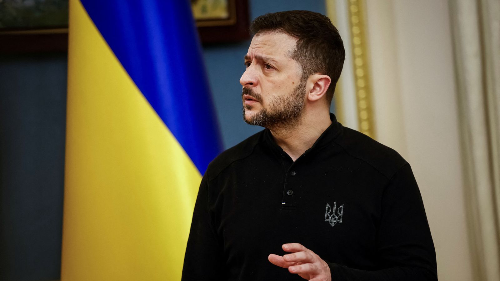 Ukraine's President Volodymyr Zelenskyy looks on as he meets International Atomic Energy Agency Director General Rafael Grossi (not pictured), amid Russia's attack on Ukraine, in Kyiv, Ukraine, February 4, 2025. Pic: Reuters