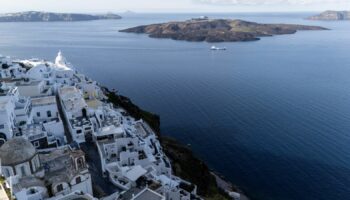 A drone view shows a part of Santorini caldera. Pic: Reuters