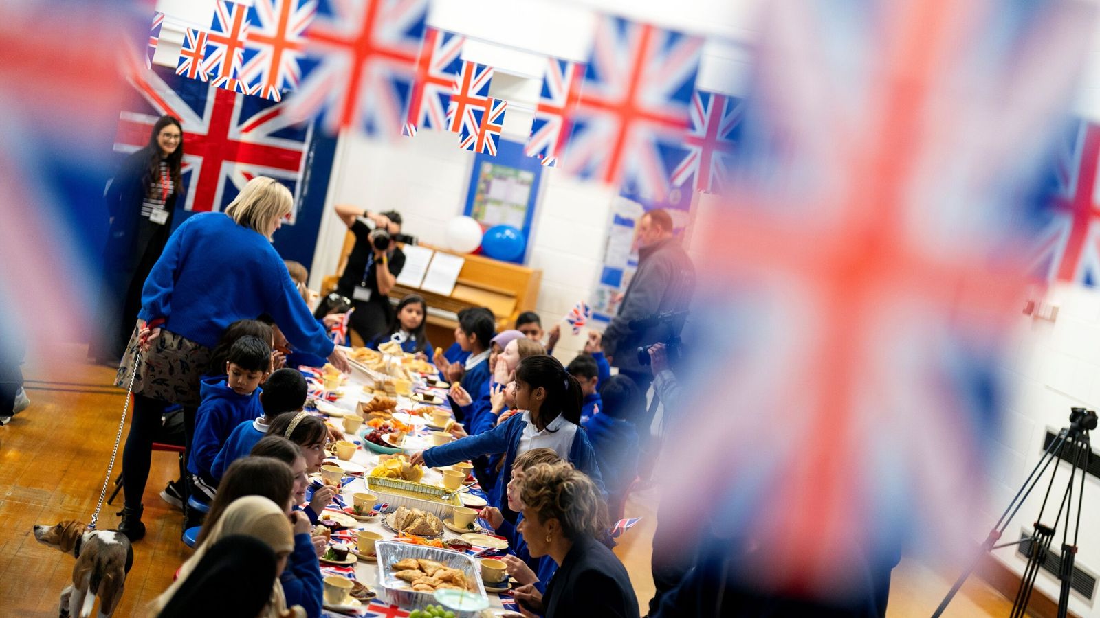 Pupils at a buffet brunch to launch VE Day 80 at Hermitage Primary School in London. Pic: PA