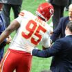 President Trump meets Chris Jones of the Kansas City Chiefs before the Super Bowl. Pic: Reuters