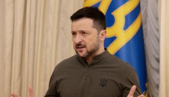 Le président ukrainien Volodymyr Zelensky lors d'une conférence à Kiev, le 10 février 2025