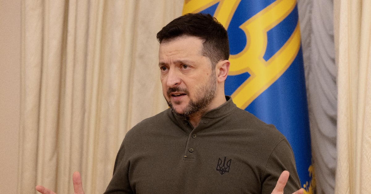 Le président ukrainien Volodymyr Zelensky lors d'une conférence à Kiev, le 10 février 2025