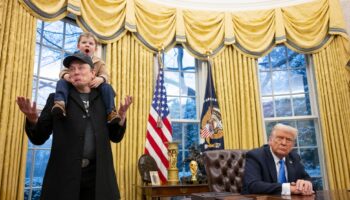 Elon Musk with his son X � A-Xii join US President Donald Trump as he signs executive orders in the Oval Office of the White House in Washington, DC, February 11, 2025.