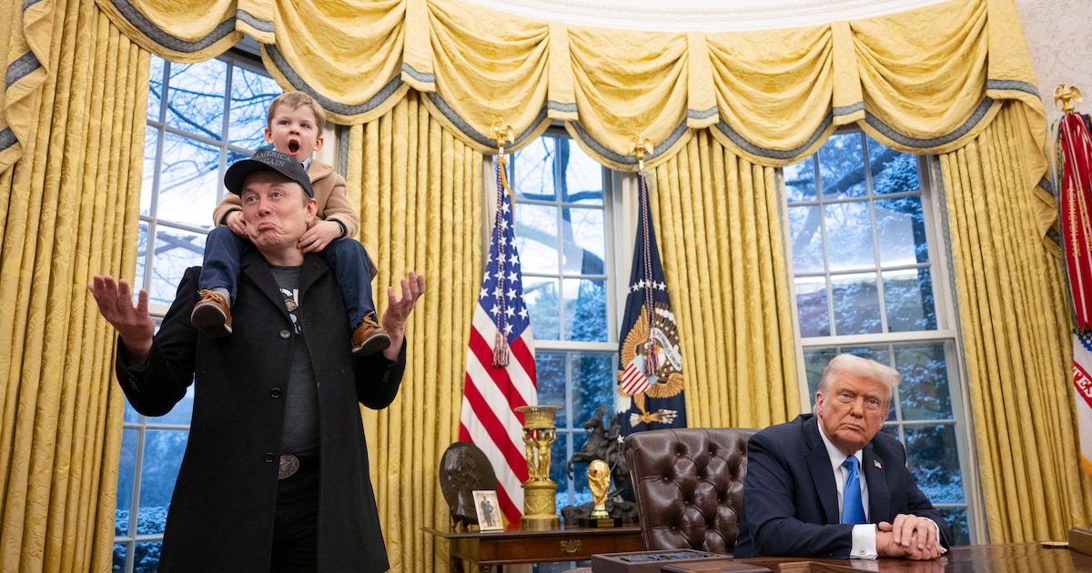 Elon Musk with his son X � A-Xii join US President Donald Trump as he signs executive orders in the Oval Office of the White House in Washington, DC, February 11, 2025.