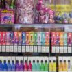 File photo dated 29/01/24 of disposable vapes of varying flavours on sale in a store close to Birmingham. Jacob King/PA Wire