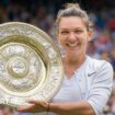 Simona Halep with the Wimbledon women's singles trophy in 2019