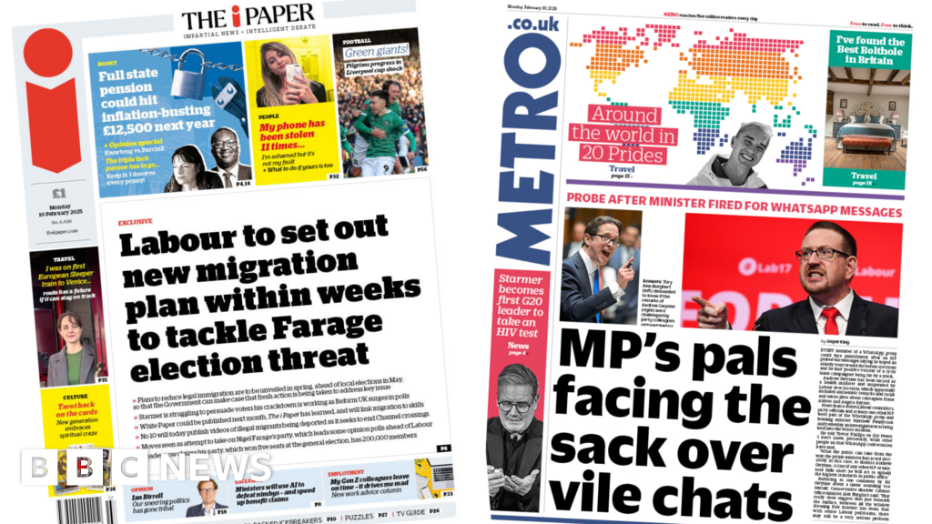 The Papers: 'MPs in vile chats' and 'Labour's plan to tackle Farage threat'