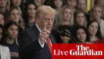 Trump bans trans athletes from women’s sports as officials walk back from Gaza comments – US politics live